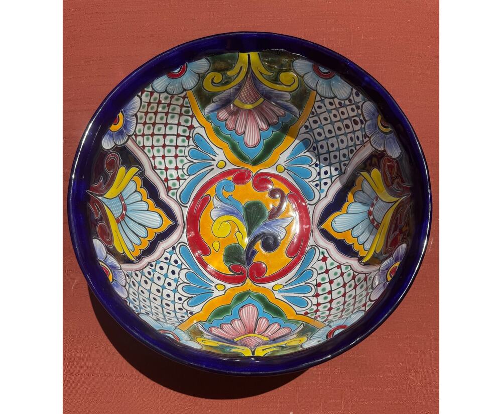 Vintage H. Venegas Talavera Mexican Pottery Large 12" Hand-Painted Floral Bowl